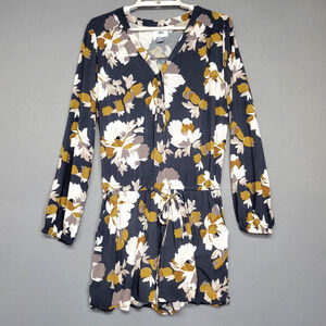 Old Navy Romper Shorts Womens Small Floral Long Sleeve Drawstring Waist Pockets